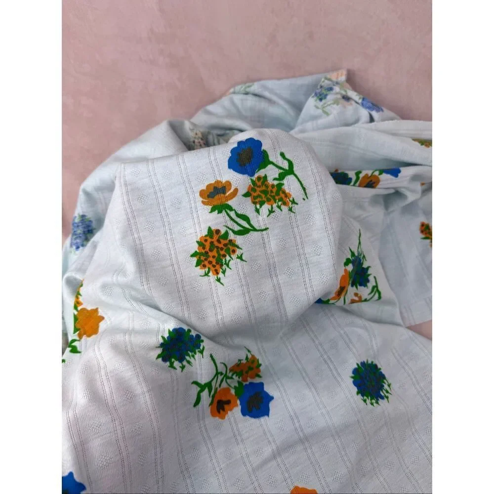 Vintage 1970s Floral Fabric Flower Power Mod MCM Pointelle Knit 50x96”